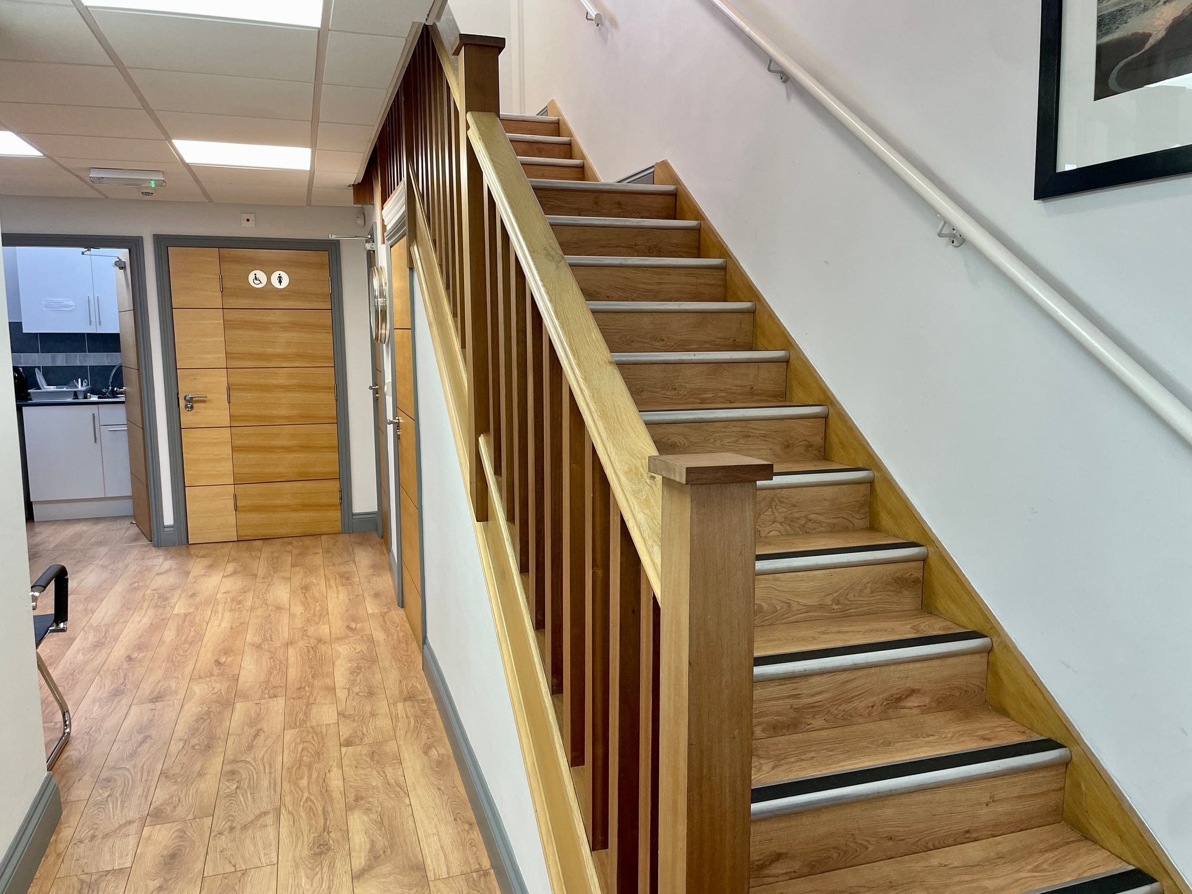 The oak staircase at ShiftWorks Lake House, Hoylake