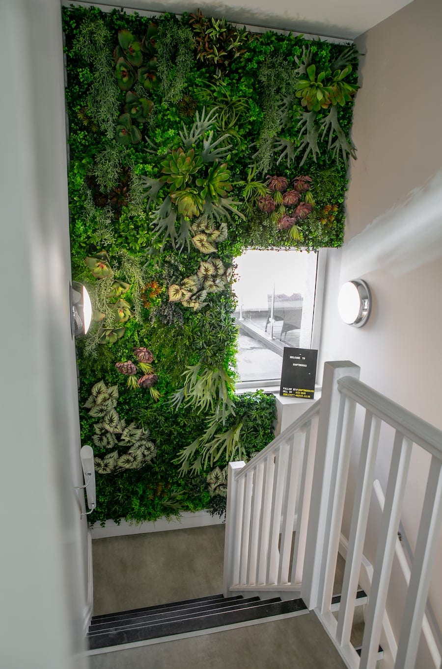The living wall on the stairs at ShiftWorks Market Street, Hoylake