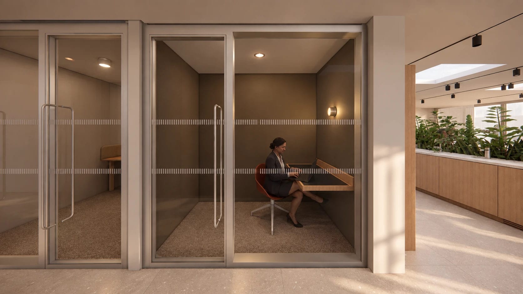 Artist’s impression of the glass focus booths at ShiftWorks Northgate House, Chester
