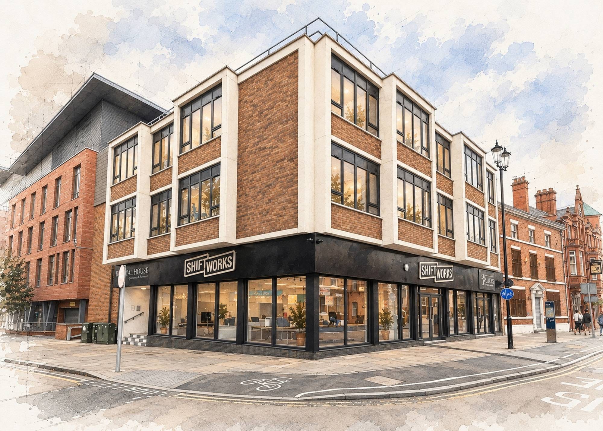 Watercolour illustration of ShiftWorks Royal House, Chester